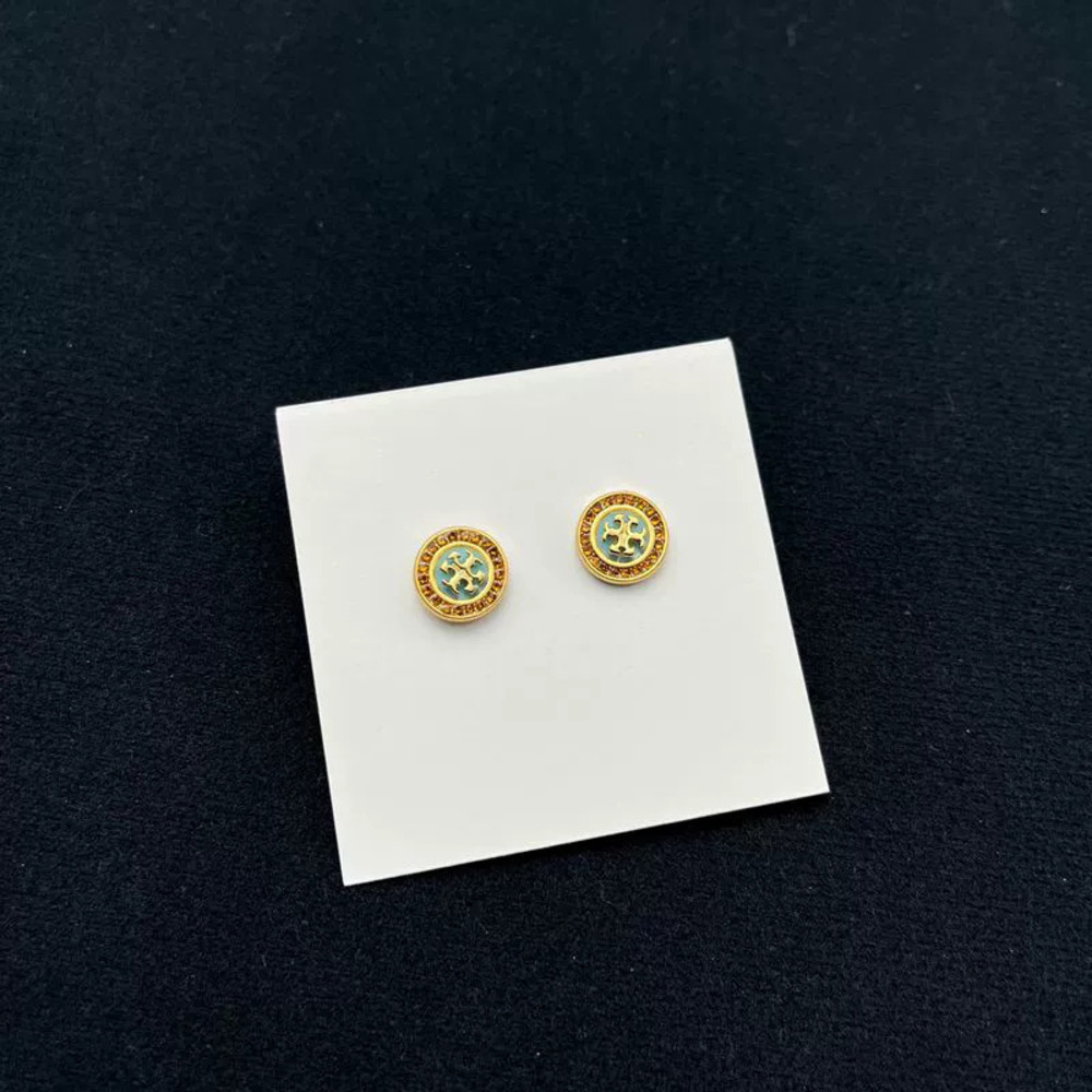 Tory Burch Full Diamond Enamel Painted Double Round Metal Earrings